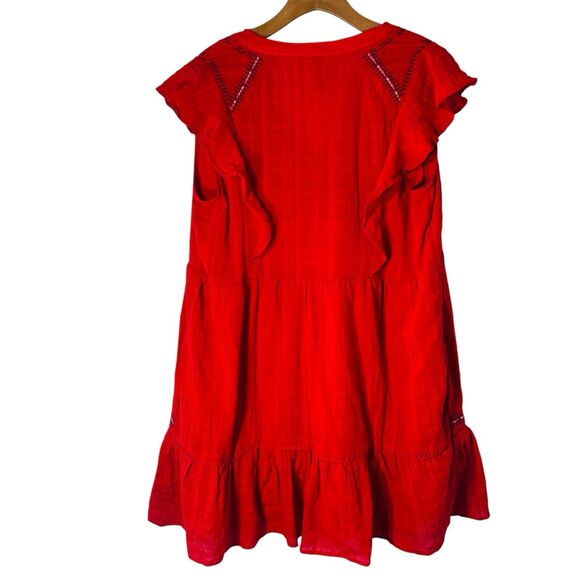 Knox Rose Womens Dress Red Ruffled Size L Cottagecore Peasant Boho Embroidered - Picture 4 of 7